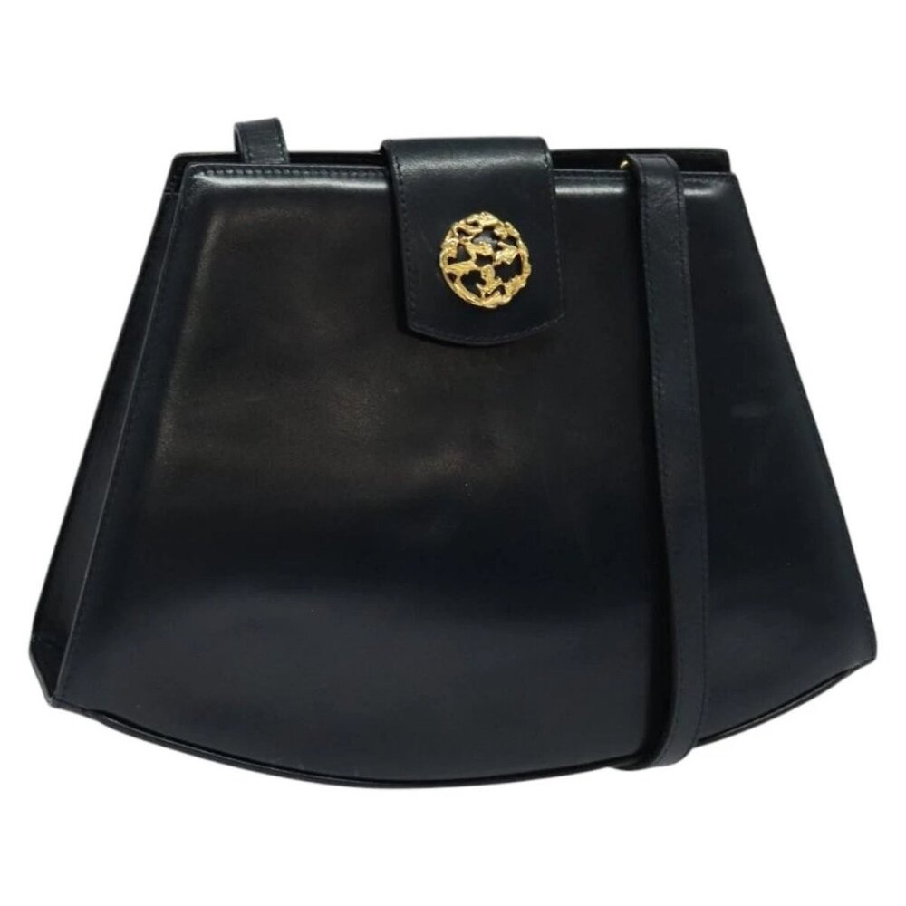 Salvatore Ferragamo Shoulder Bag Leather Navy Gold Auth BA4947